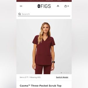 Figs Casma Three Pocket Scrub Top- burgundy size small